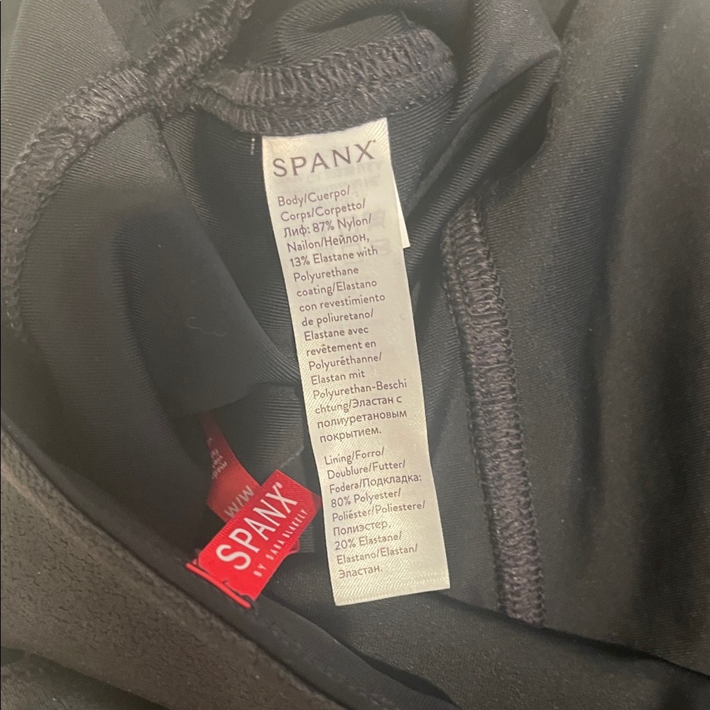 SPANX Black Faux Leather Power Waist Band High Rise Bodycon Leggings Size Medium - Picture 7 of 12